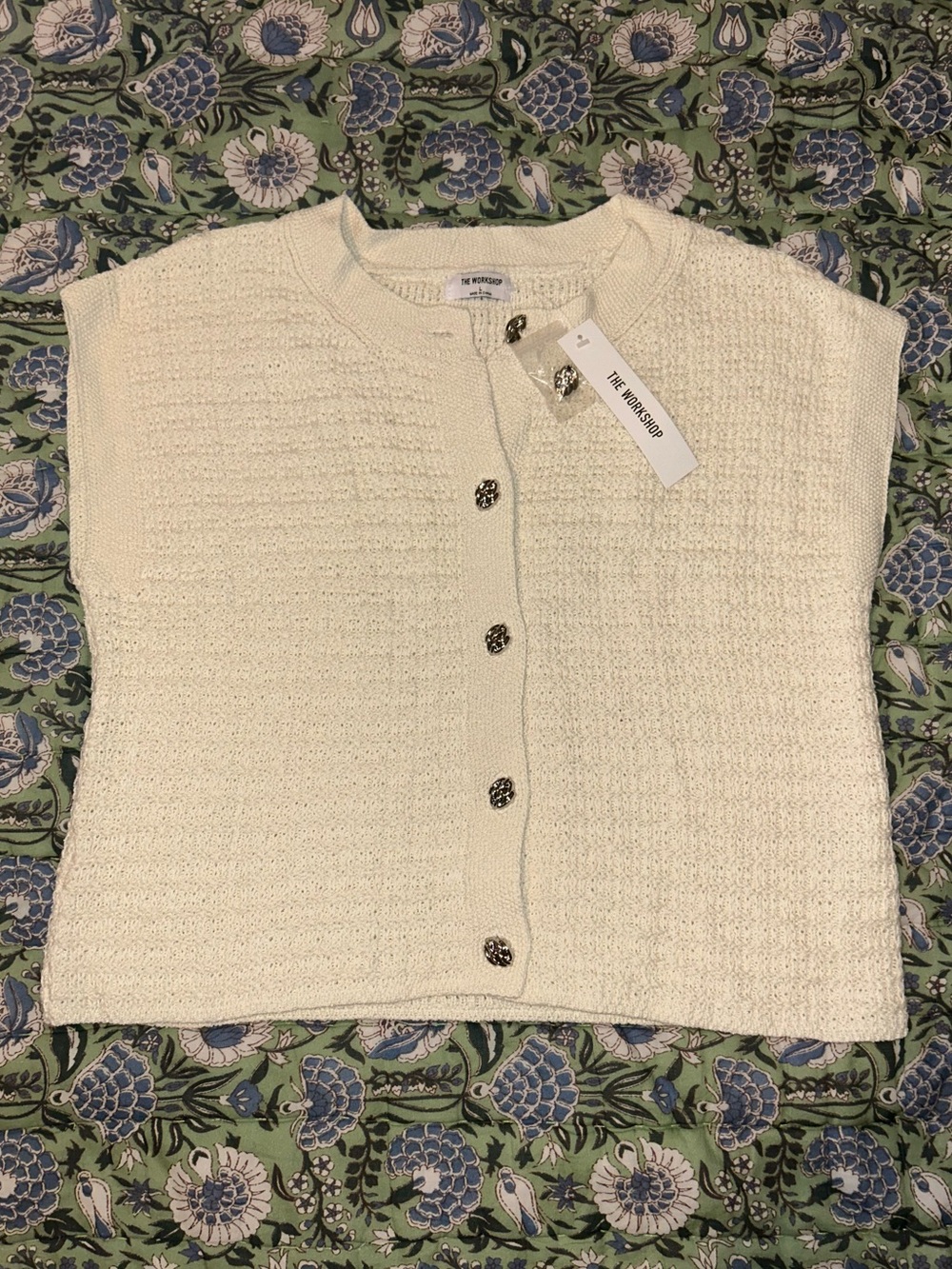 New York & Company (The Workshop) Cream Textured Knit Button Front Top